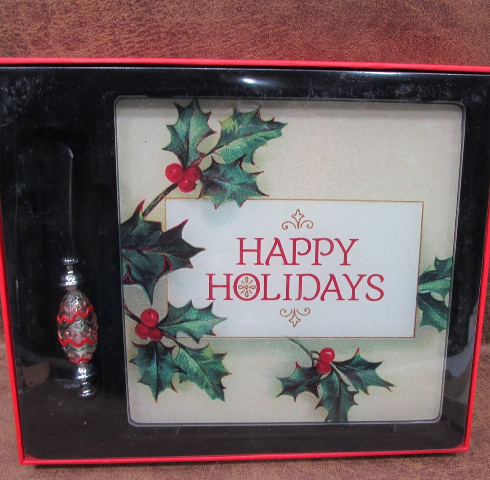 Twos Company Happy Holidays 8 inch Glass Cheese Platter and Spreader Holly